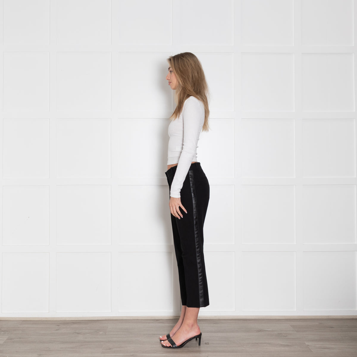 Joseph Black Crop Straight Trouser With Leather Side Stripe