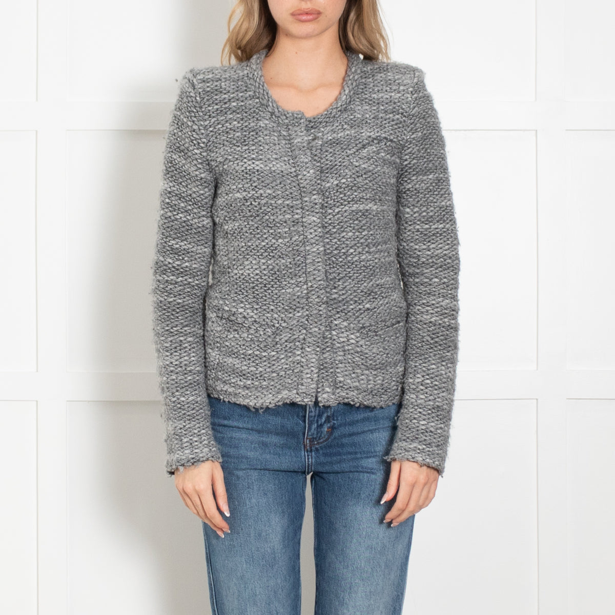IRO Grey Knitted Collarless Jacket