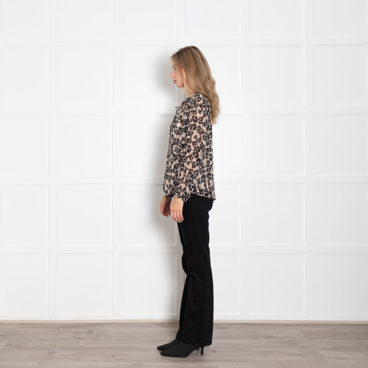 Rebecca Taylor Beige Black Animal Print Long Sleeve Top With Vest