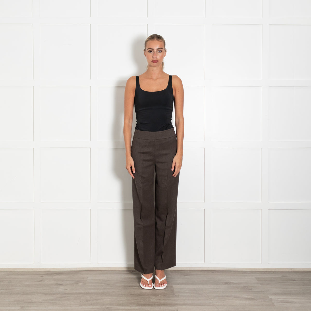 Akris Brown Flat Fronted Wide Leg Wool Trousers