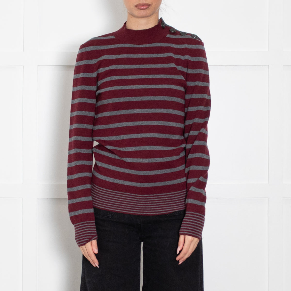 Stella McCartney Burgundy And Grey Stripe Jumper