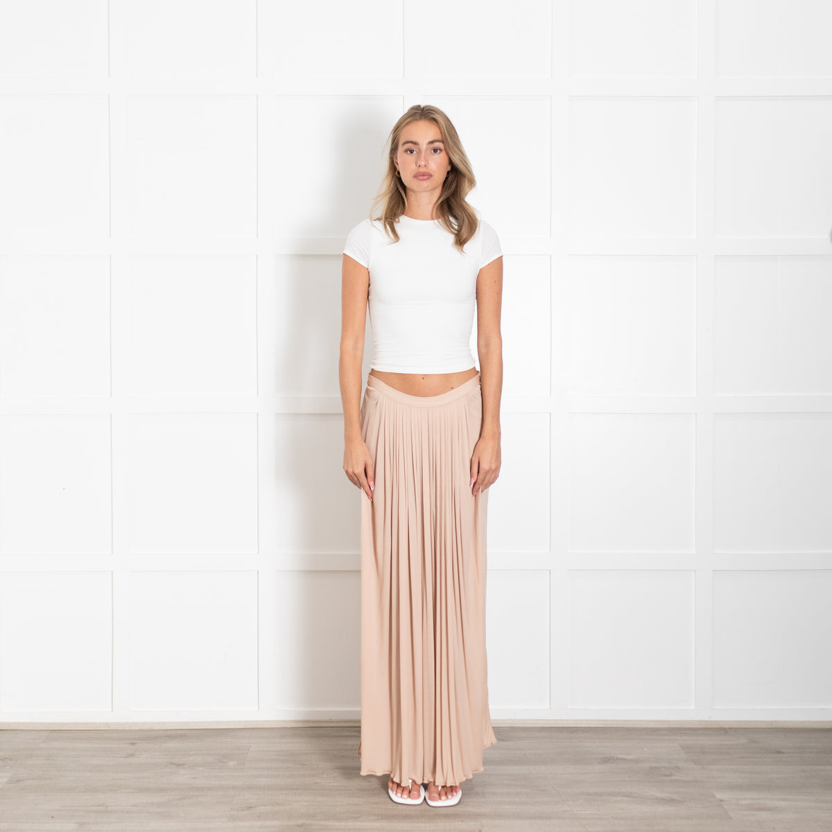 Vionnet Nude Maxi Skirt With Side Splits & Silk Slip