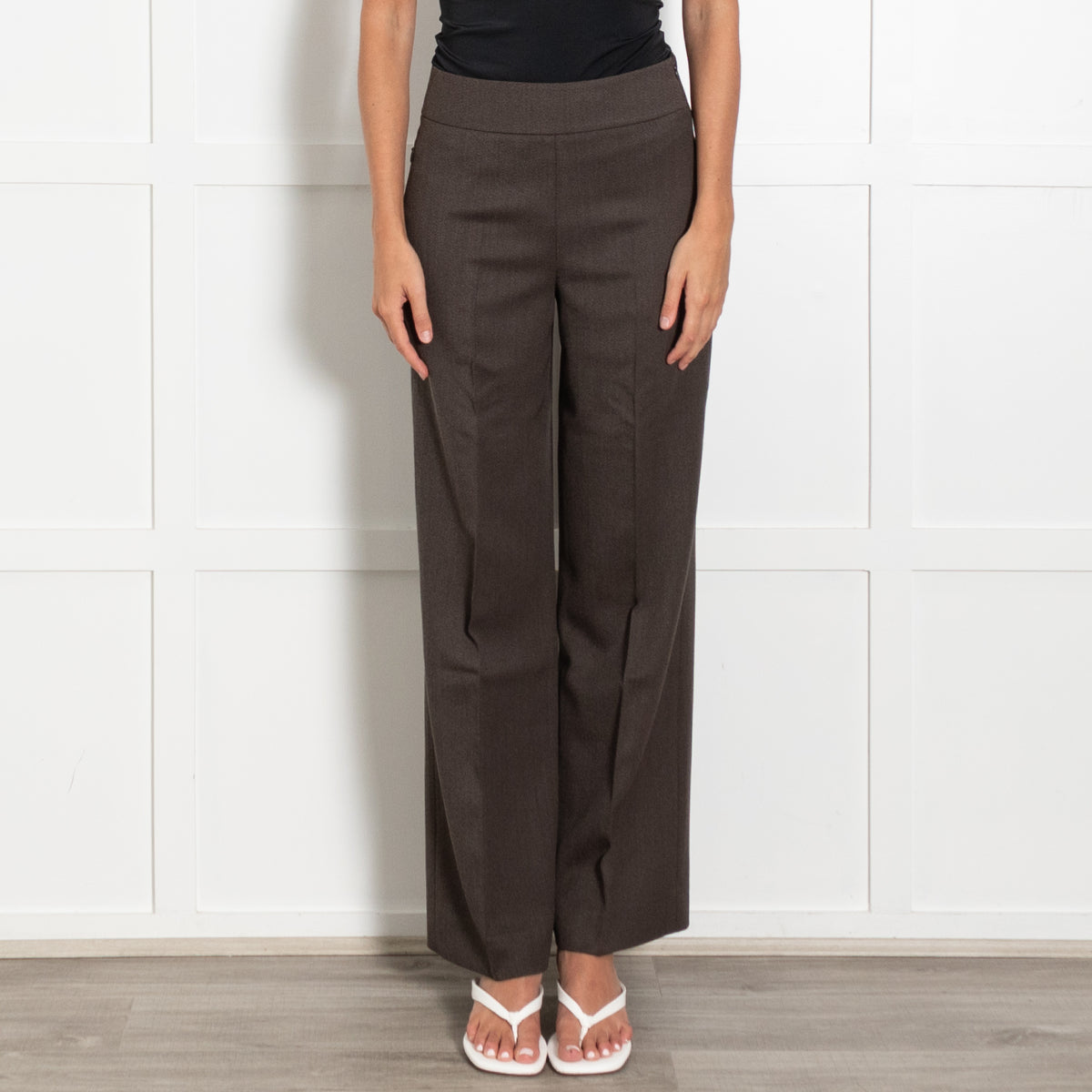 Akris Brown Flat Fronted Wide Leg Wool Trousers