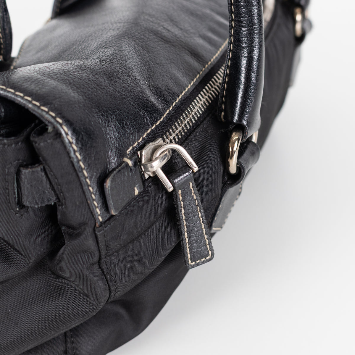 Prada Black Leather Nylon Vintage Shoulder Bag