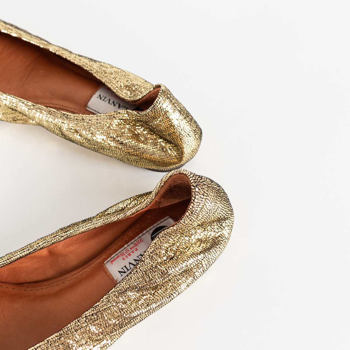 Lanvin Gold Faux Pearl Bow Flat Pumps