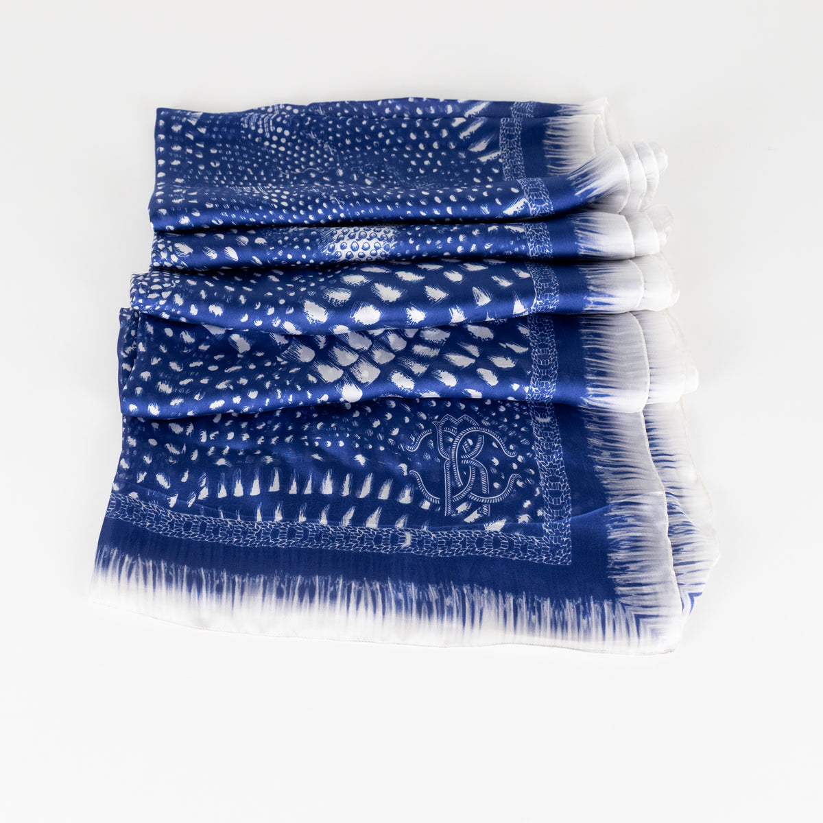 Roberto Cavalli Blue Patterned Long Silk Scarf