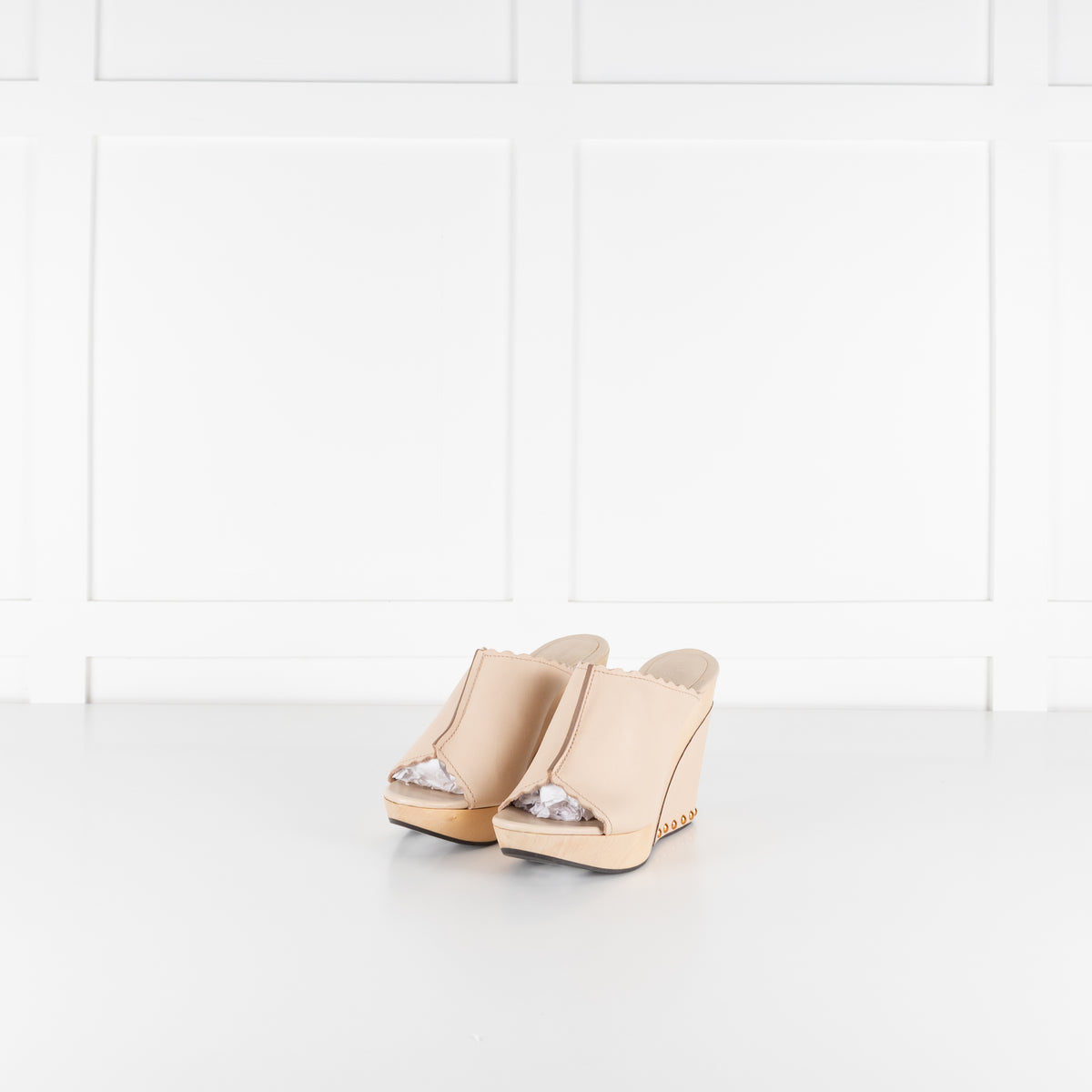 See by Chloé Nude Leather Wedges with Gold Studs