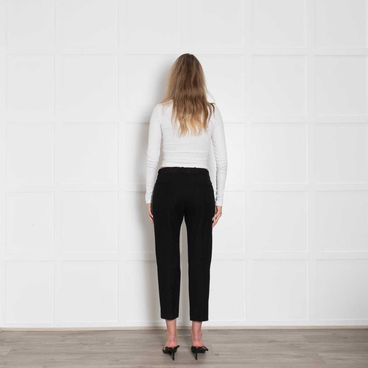 Joseph Black Crop Straight Trouser With Leather Side Stripe