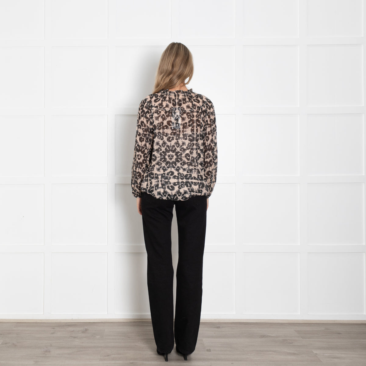 Rebecca Taylor Beige Black Animal Print Long Sleeve Top With Vest