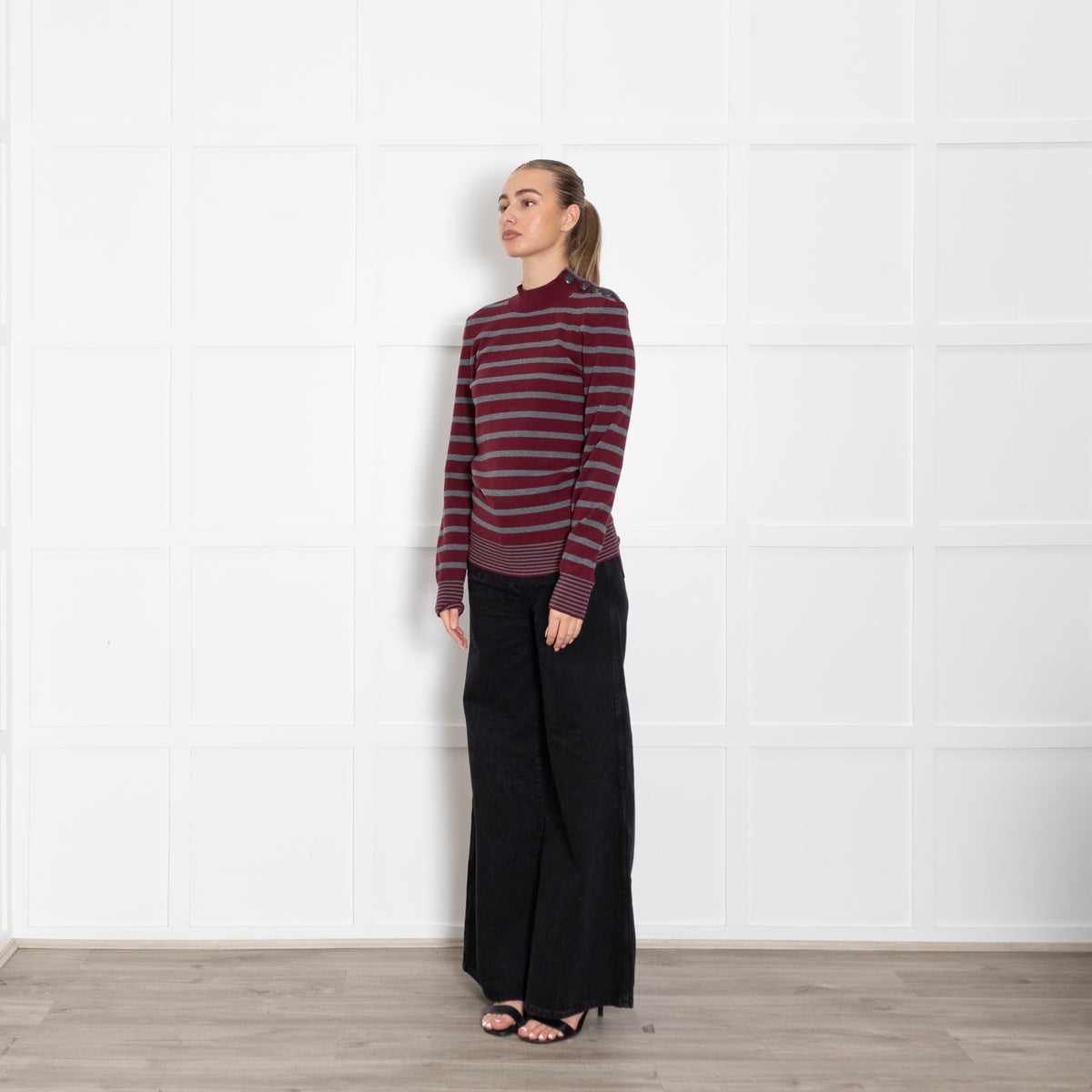 Stella McCartney Burgundy And Grey Stripe Jumper