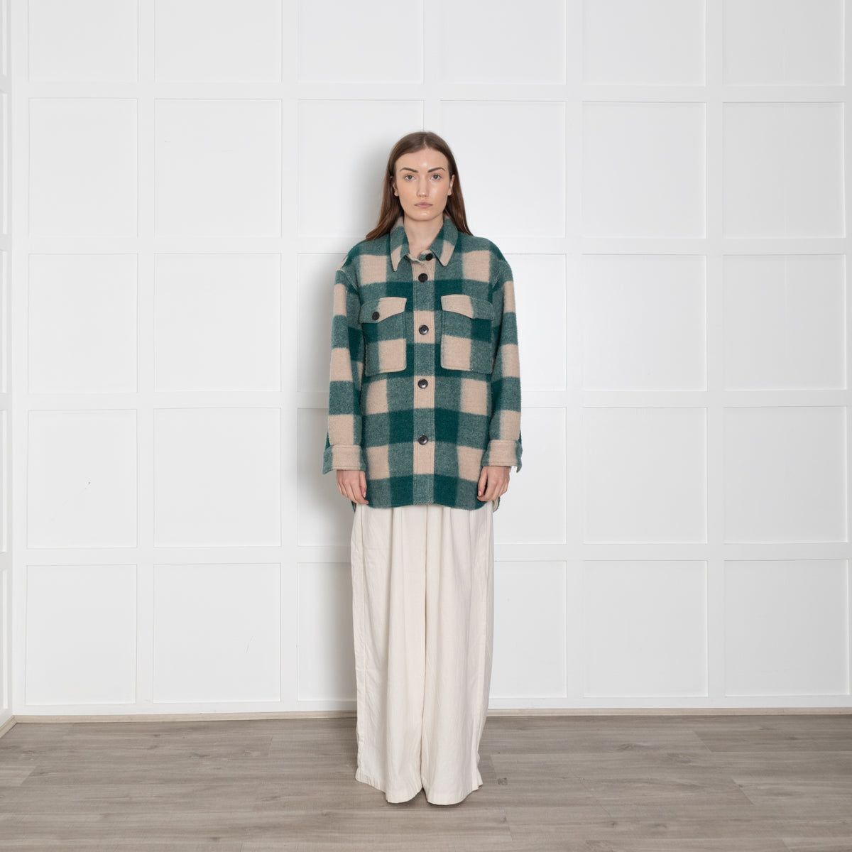 Isabel Marant Etoile Harvell Green And Cream Check Shacket