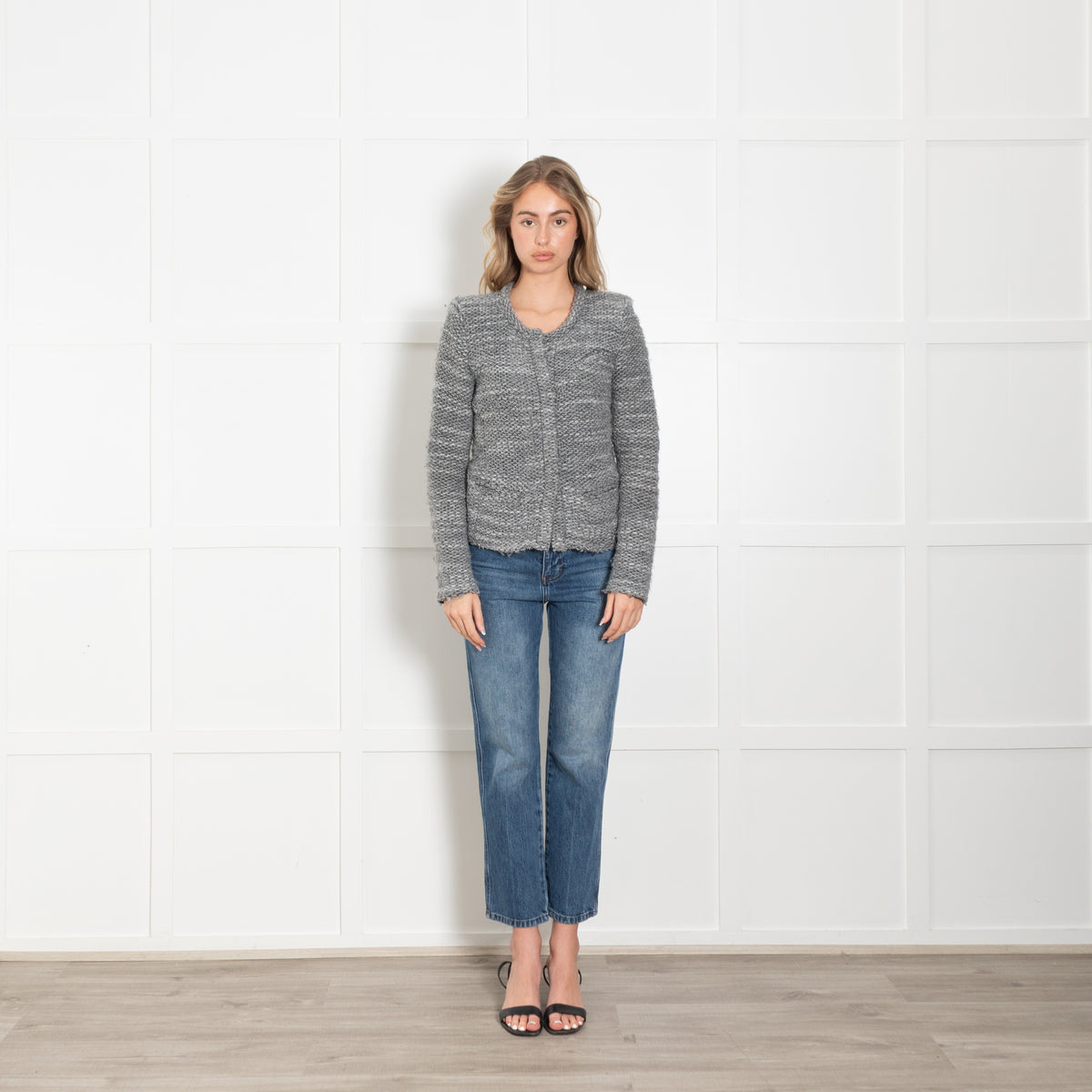 IRO Grey Knitted Collarless Jacket
