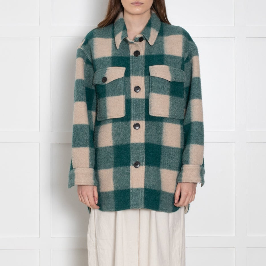 Isabel Marant Etoile Harvell Green And Cream Check Shacket