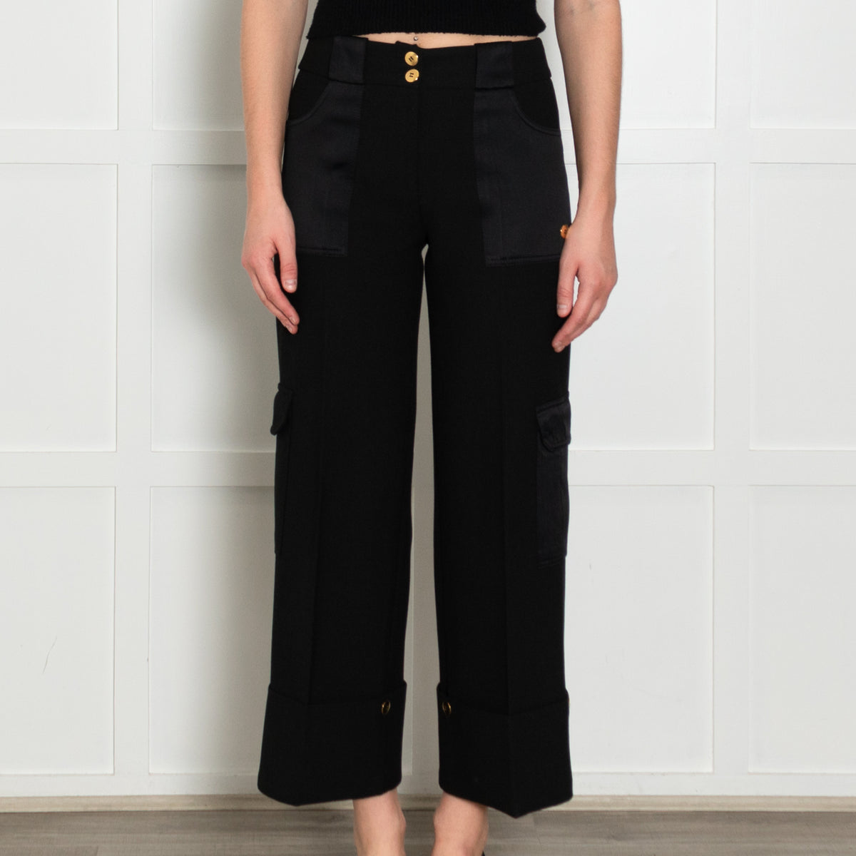 Me+Em Black Side Pocket  Adjustable Cuff Wide Trousers