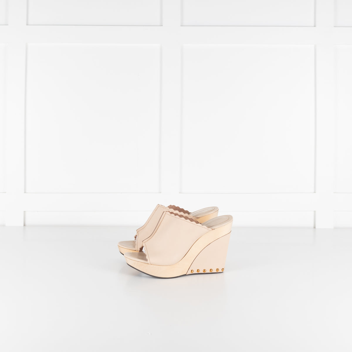 See by Chloé Nude Leather Wedges with Gold Studs