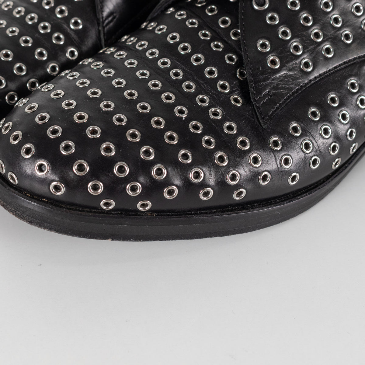 Alaia Black Leather Silver Eyelet Lace Up Shoes