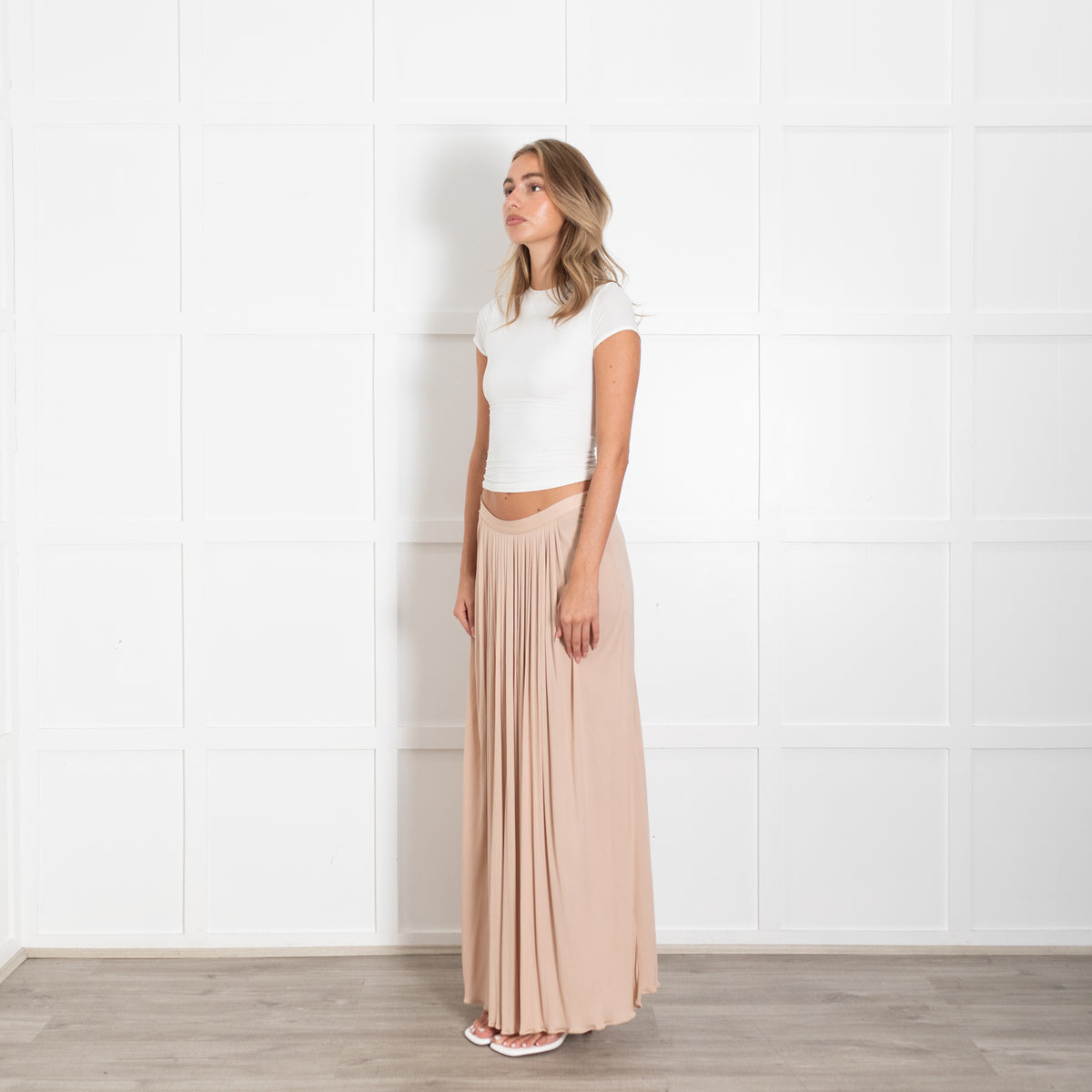 Vionnet Nude Maxi Skirt With Side Splits & Silk Slip