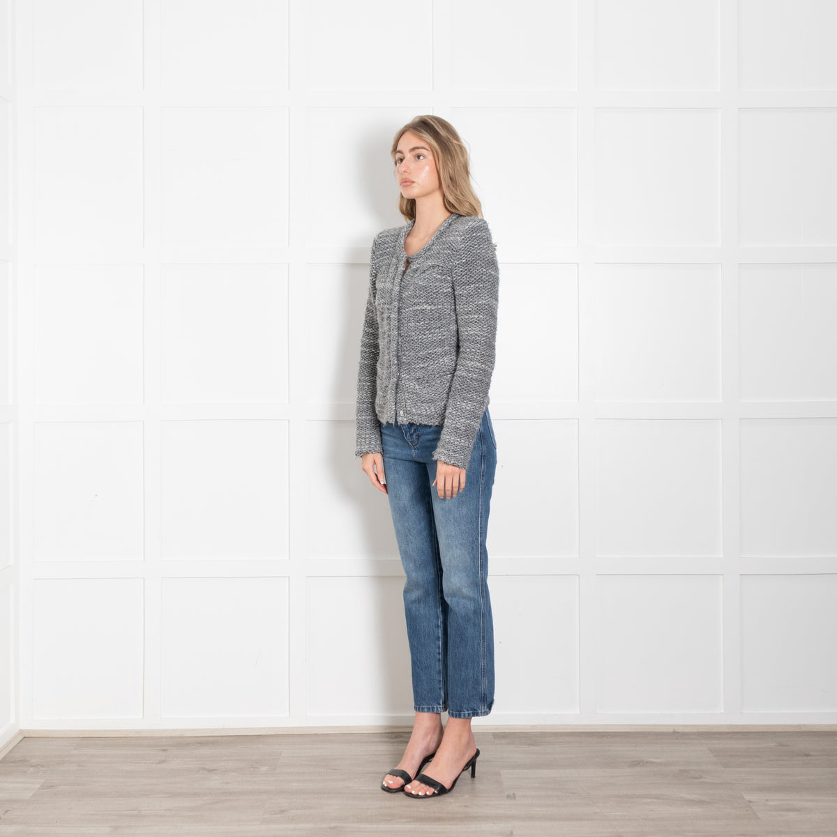 IRO Grey Knitted Collarless Jacket