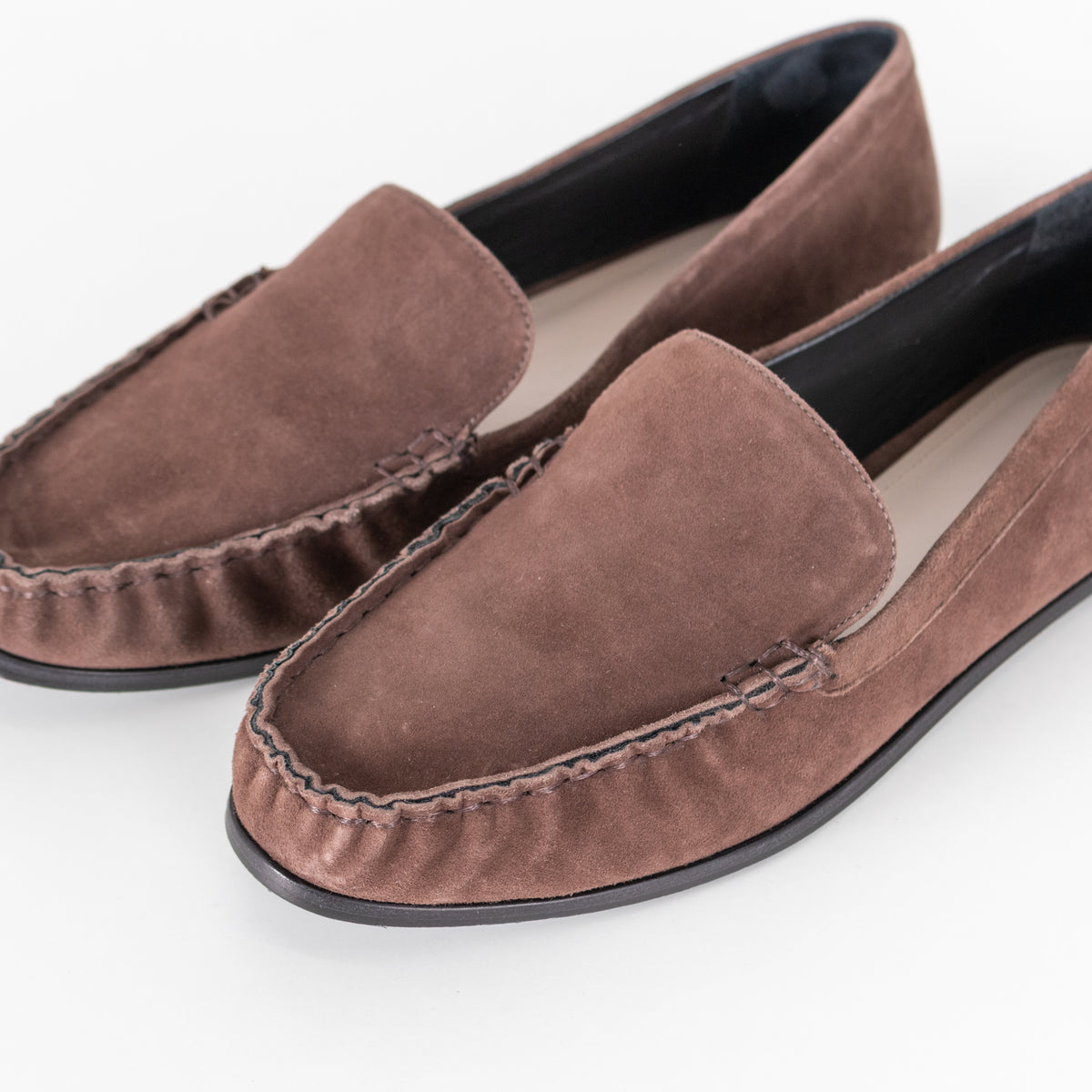 Porte & Paire Kid Suede Supreme Coffee Loafers