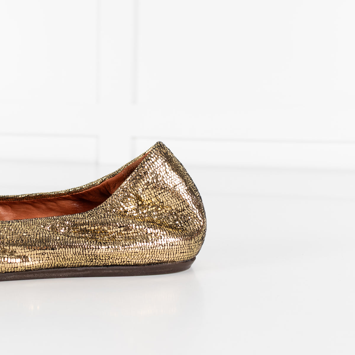 Lanvin Gold Faux Pearl Bow Flat Pumps