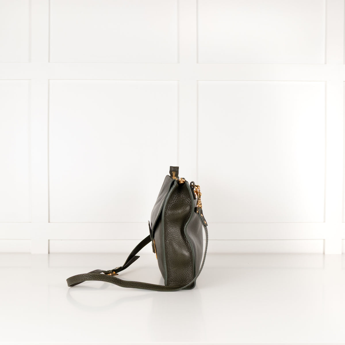 Sophie Hulme Khaki Green Leather Envelope Bag