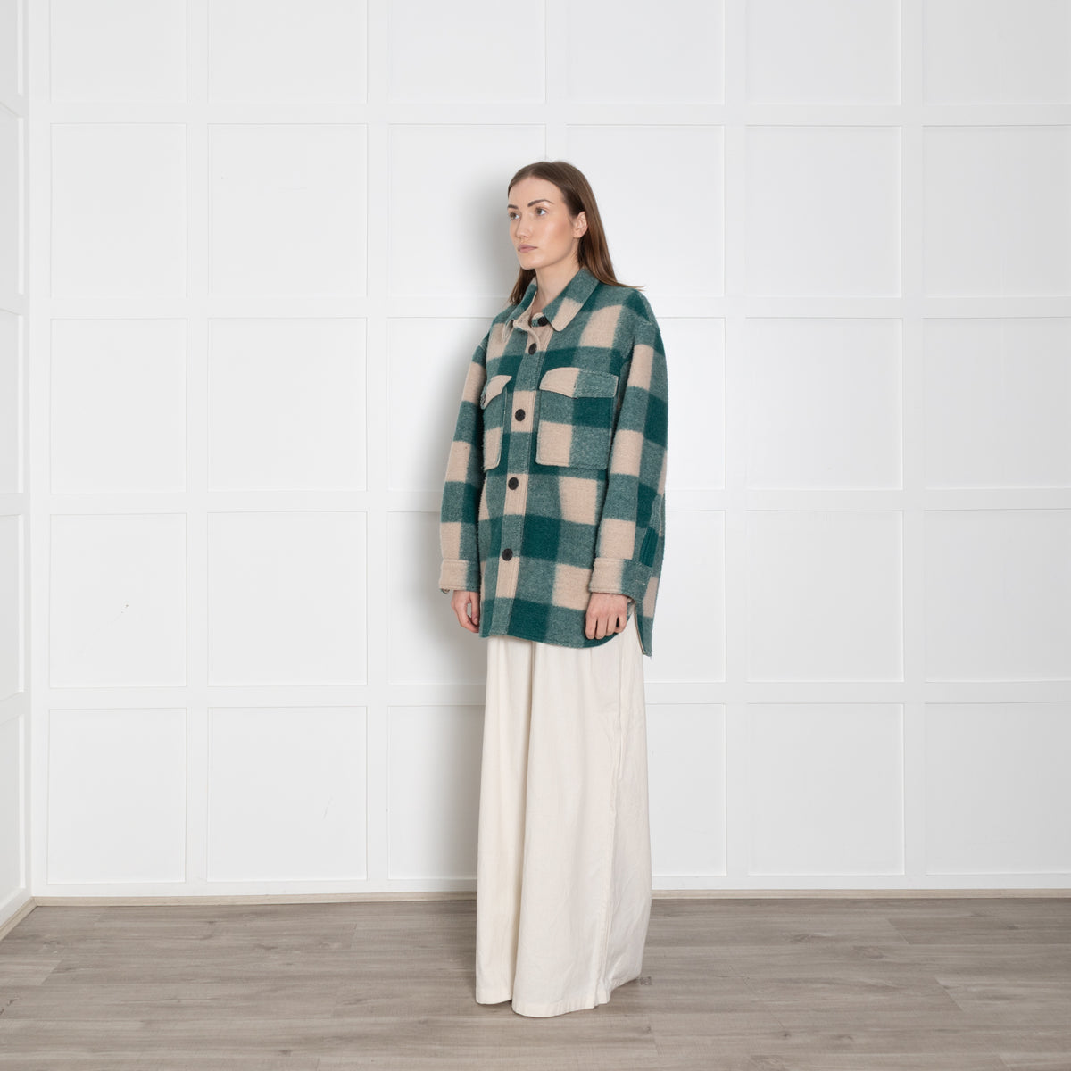 Isabel Marant Etoile Harvell Green And Cream Check Shacket