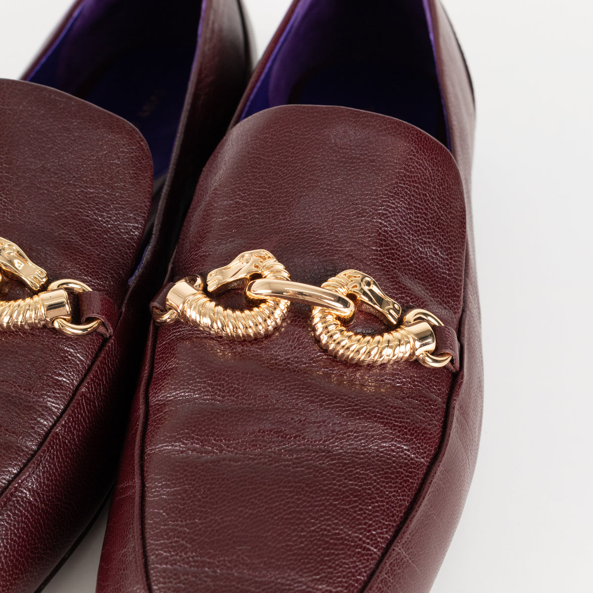 Tory Burch Burgundy Gold Horse Head Motif Loafers
