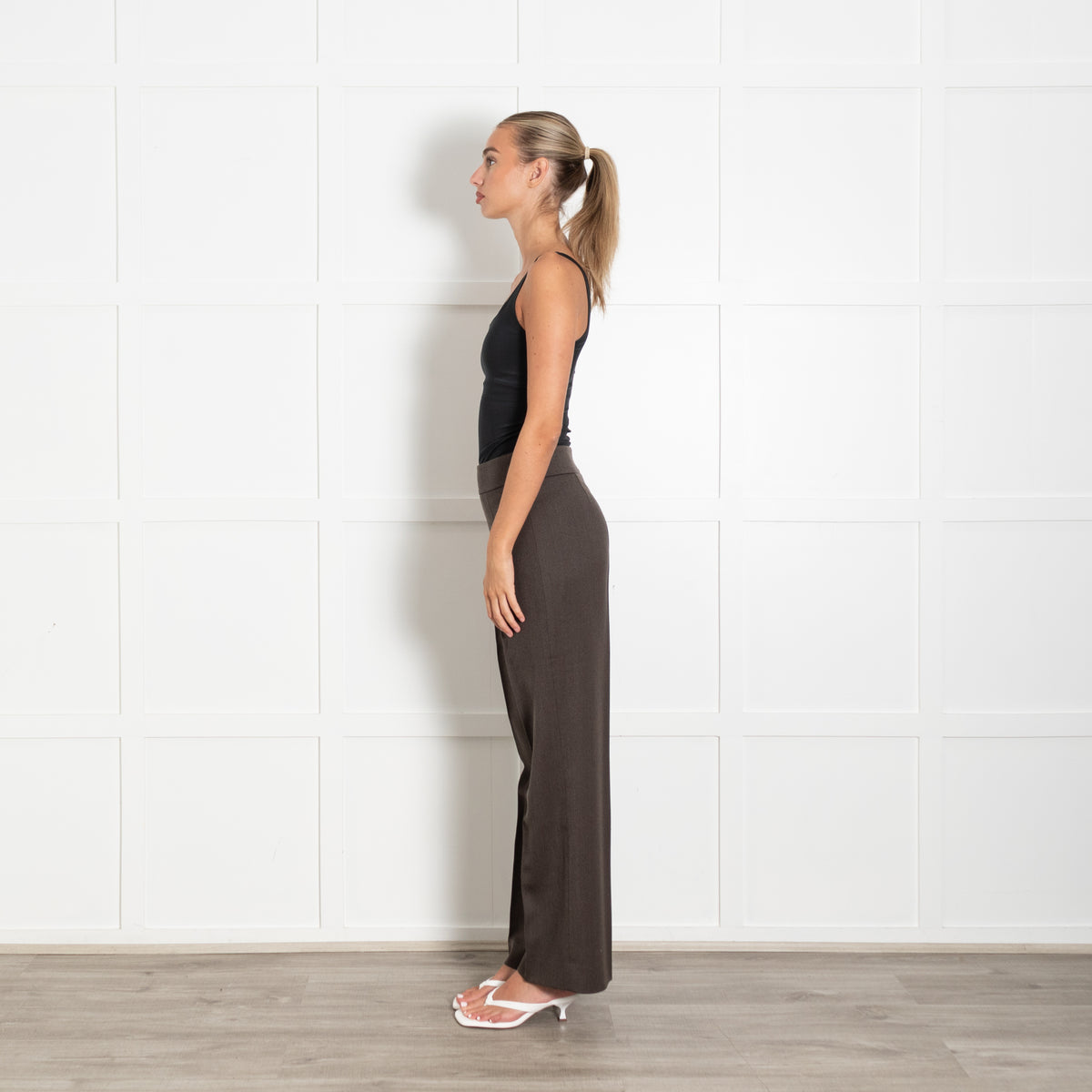 Akris Brown Flat Fronted Wide Leg Wool Trousers