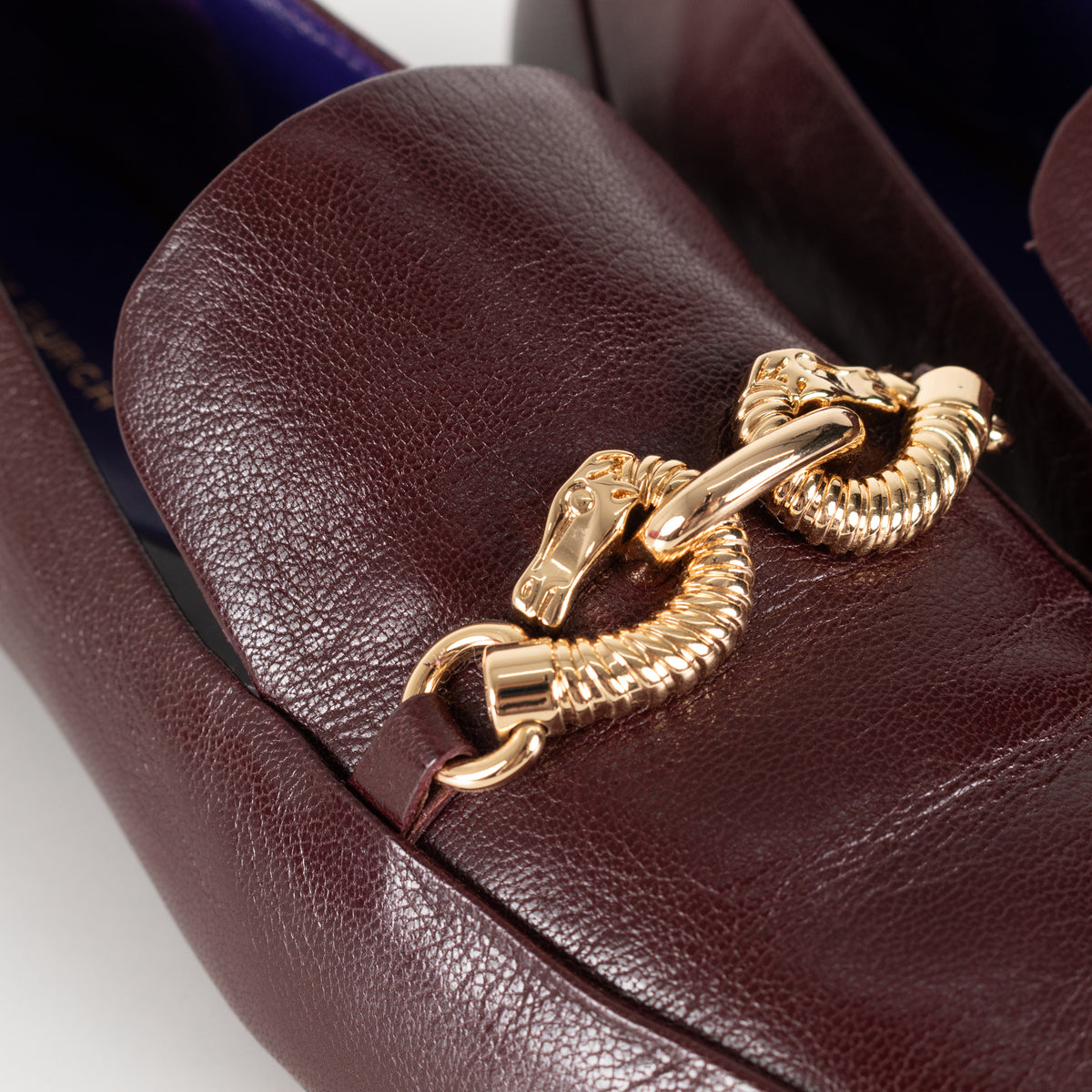 Tory Burch Burgundy Gold Horse Head Motif Loafers