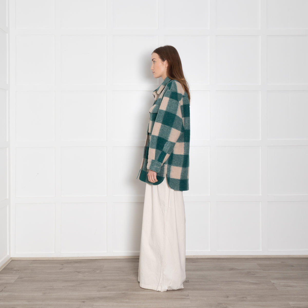 Isabel Marant Etoile Harvell Green And Cream Check Shacket