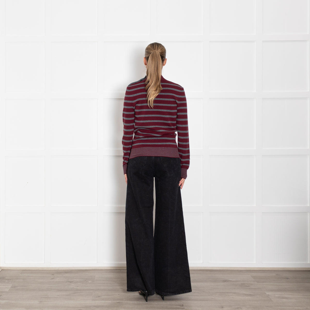 Stella McCartney Burgundy And Grey Stripe Jumper