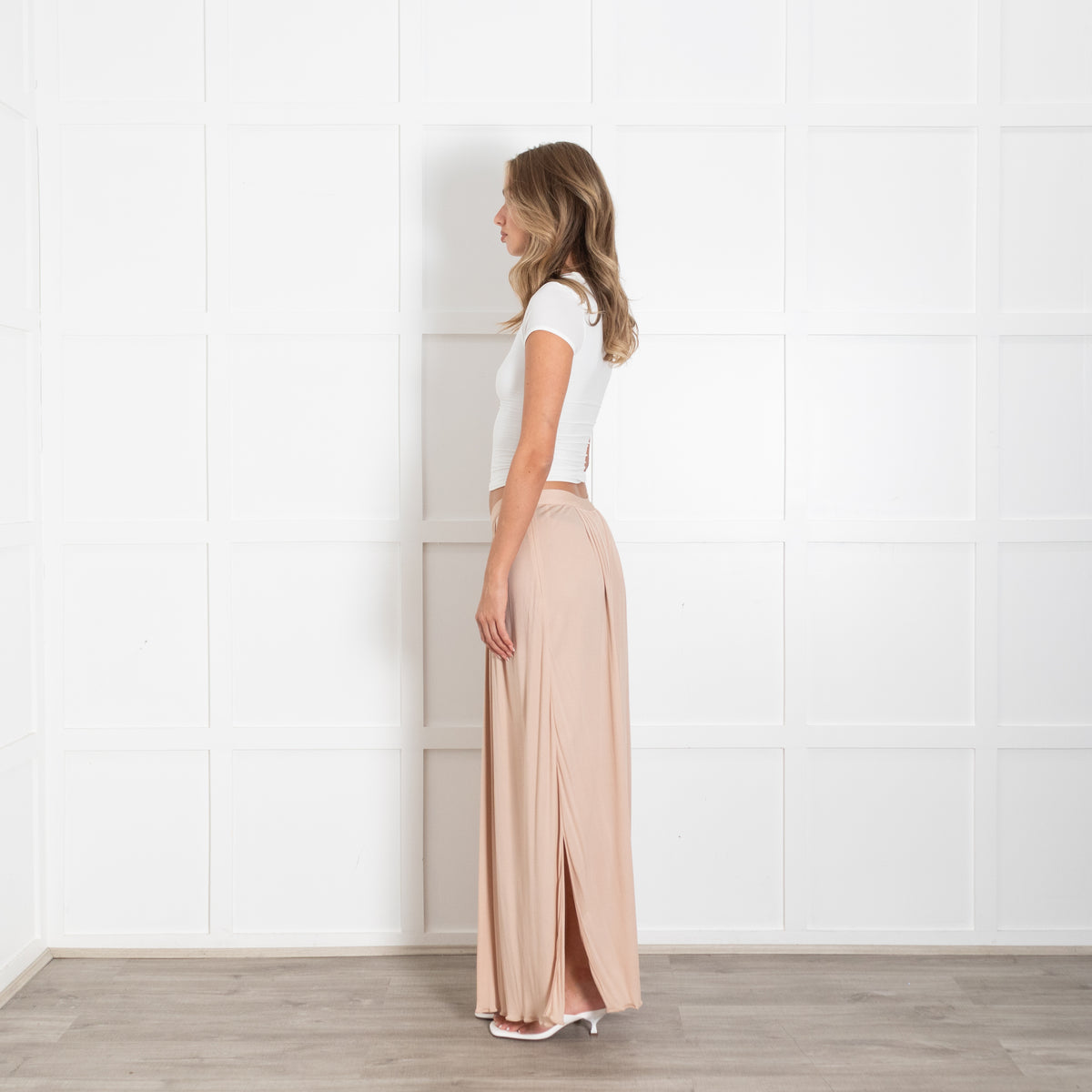 Vionnet Nude Maxi Skirt With Side Splits & Silk Slip