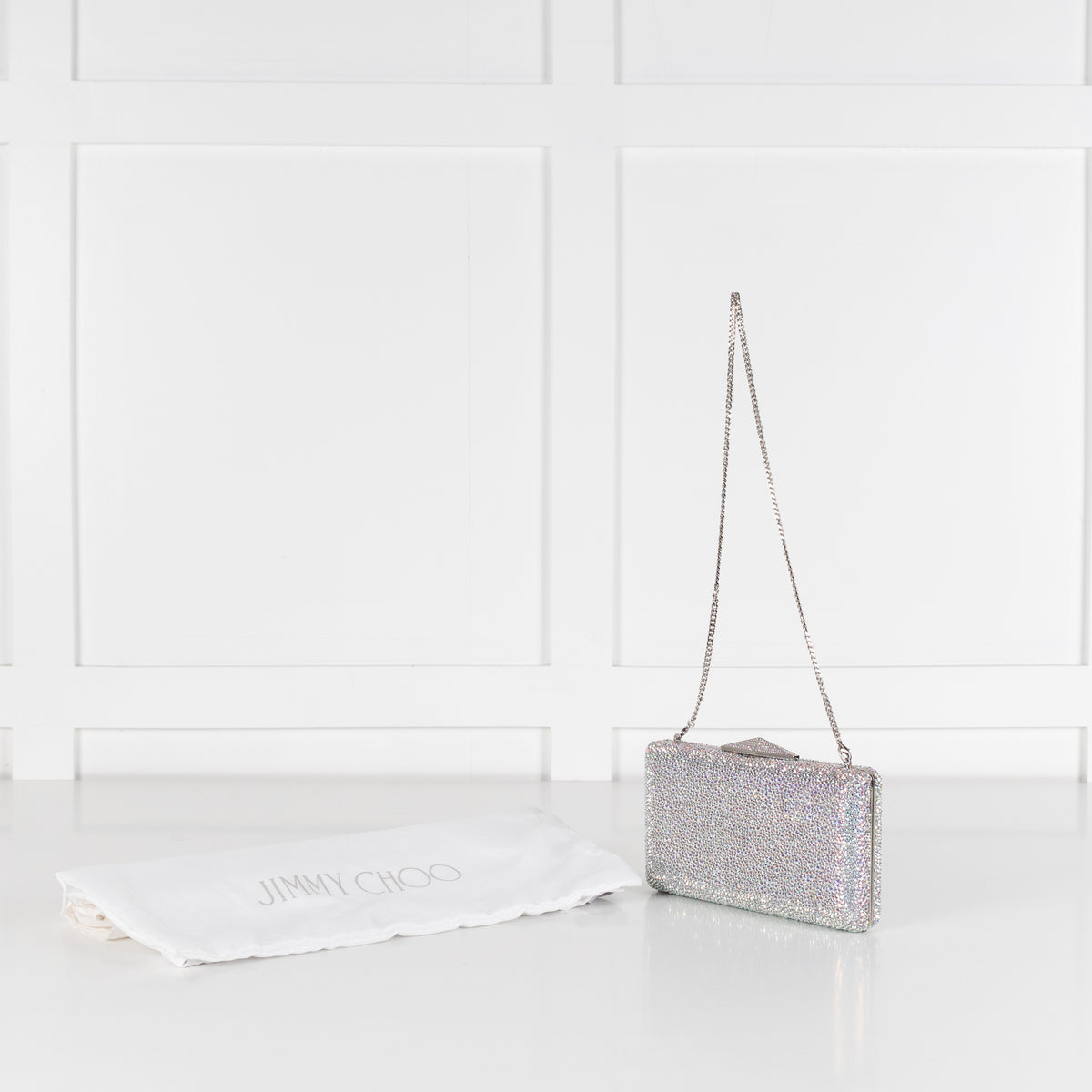Jimmy Choo Silver Iridescent Crystal Clemmie Clutch Bag