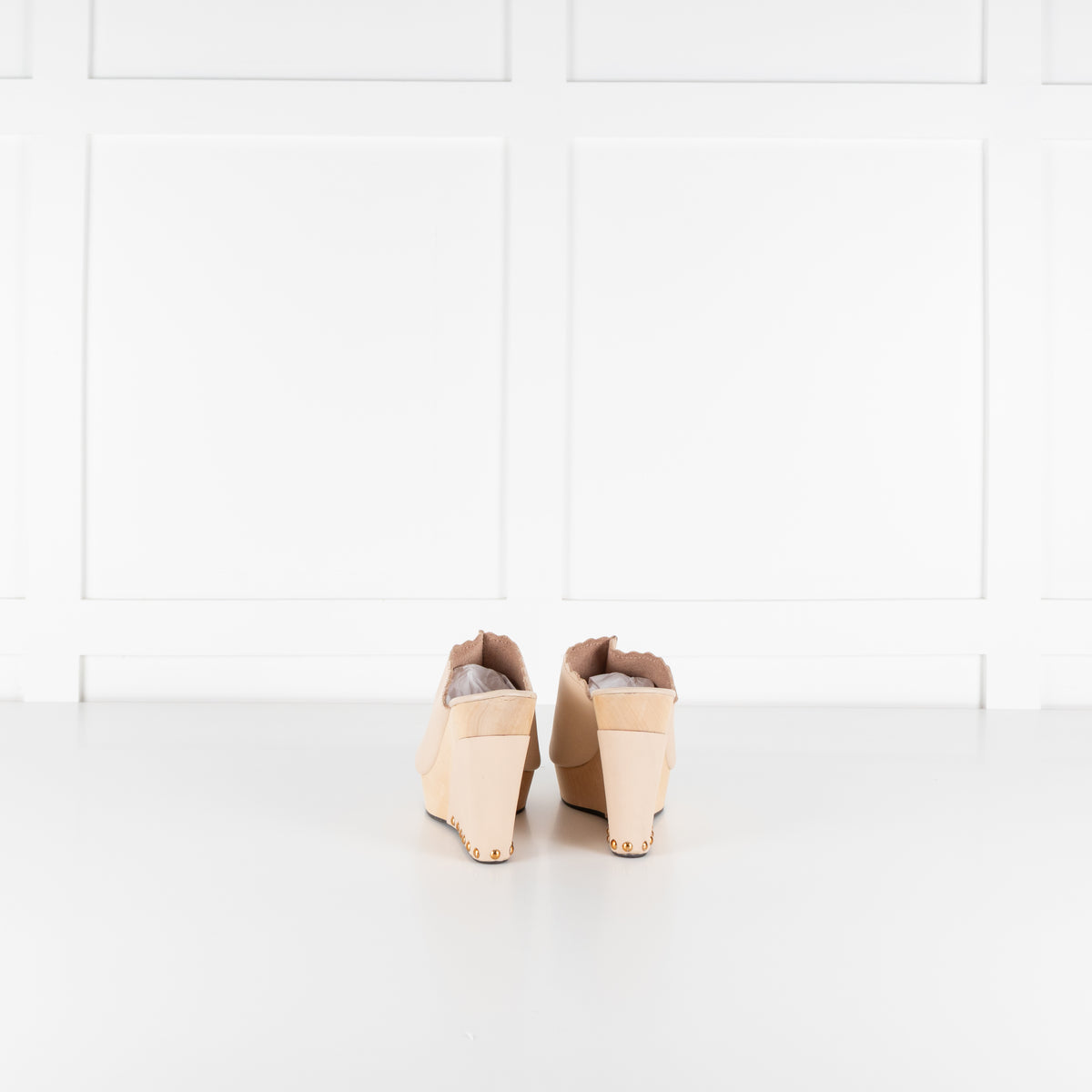 See by Chloé Nude Leather Wedges with Gold Studs