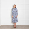 Me + Em Navy White Light Blue Floral Jersey Maxi Dress