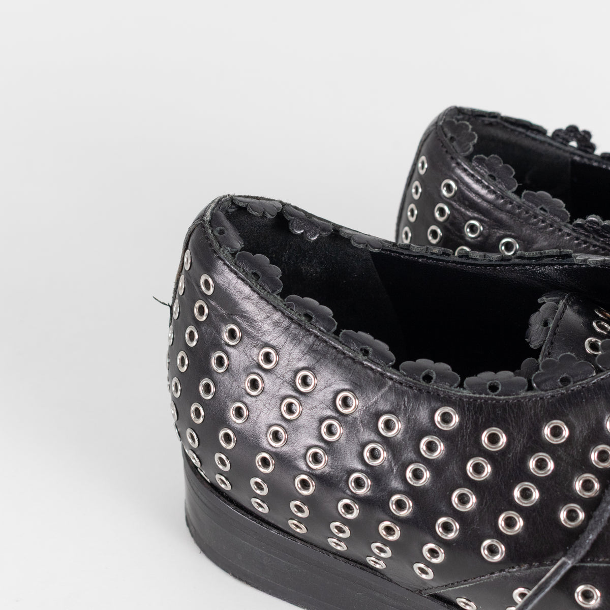 Alaia Black Leather Silver Eyelet Lace Up Shoes