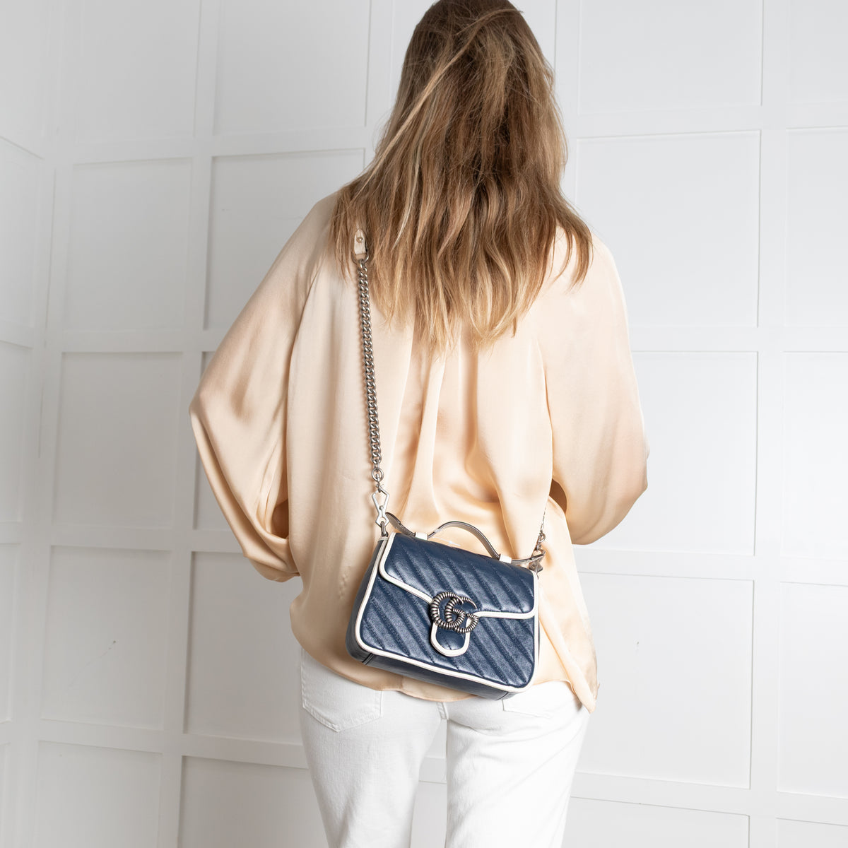 Gucci Navy White GG Marmont Shoulder Bag