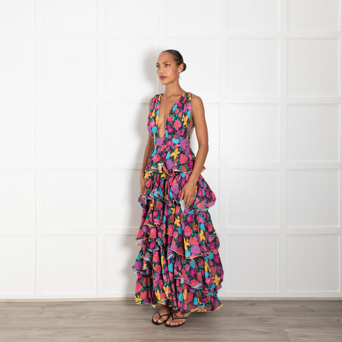 Gul Hurgel Multicolour Floral Tiered Sleeveless Dress