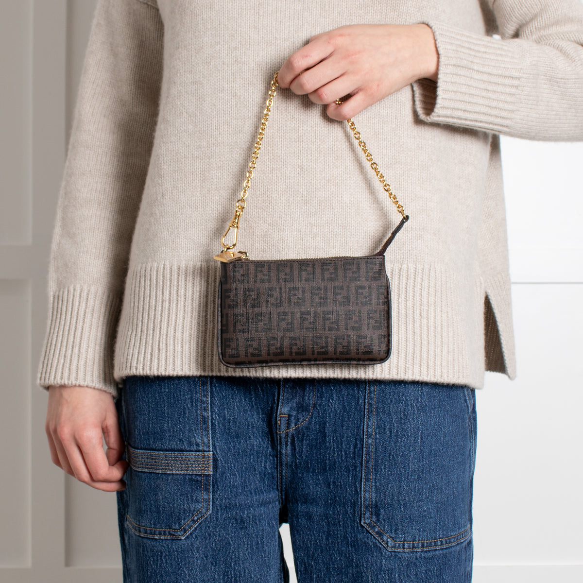 Fendi Zucchino Spalmati Chain Mini Flat Pochette