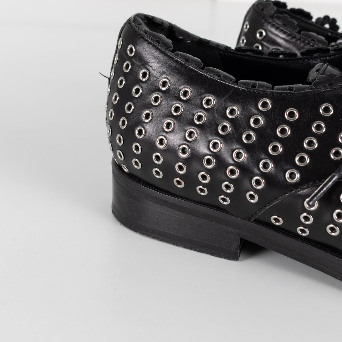 Alaia Black Leather Silver Eyelet Lace Up Shoes