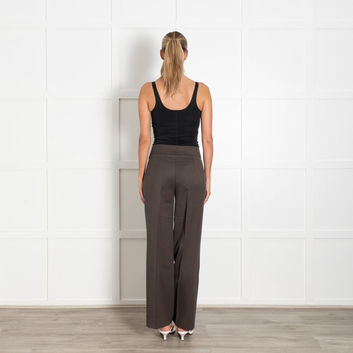 Akris Brown Flat Fronted Wide Leg Wool Trousers