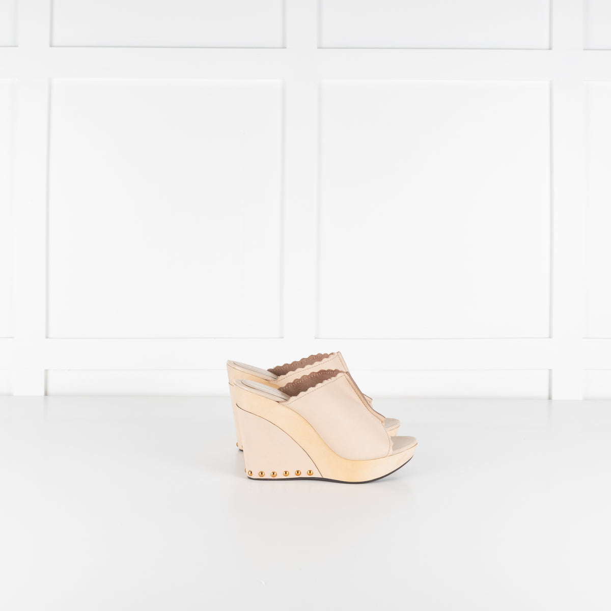 See by Chloé Nude Leather Wedges with Gold Studs