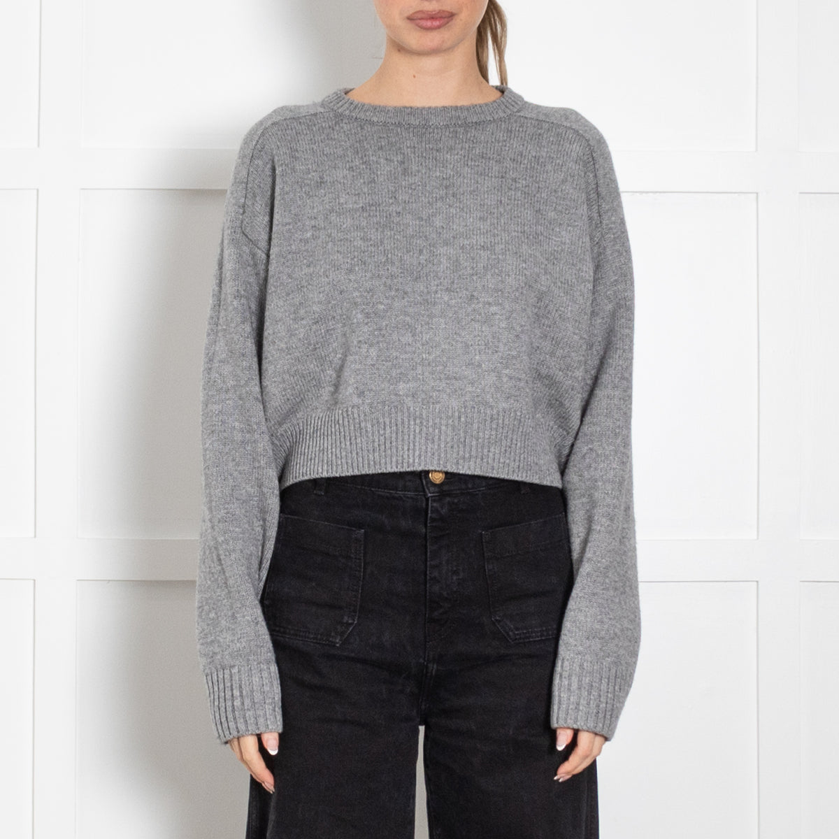 Loulou Studio Grey Wool Cashmere Mix Cropped Jumper