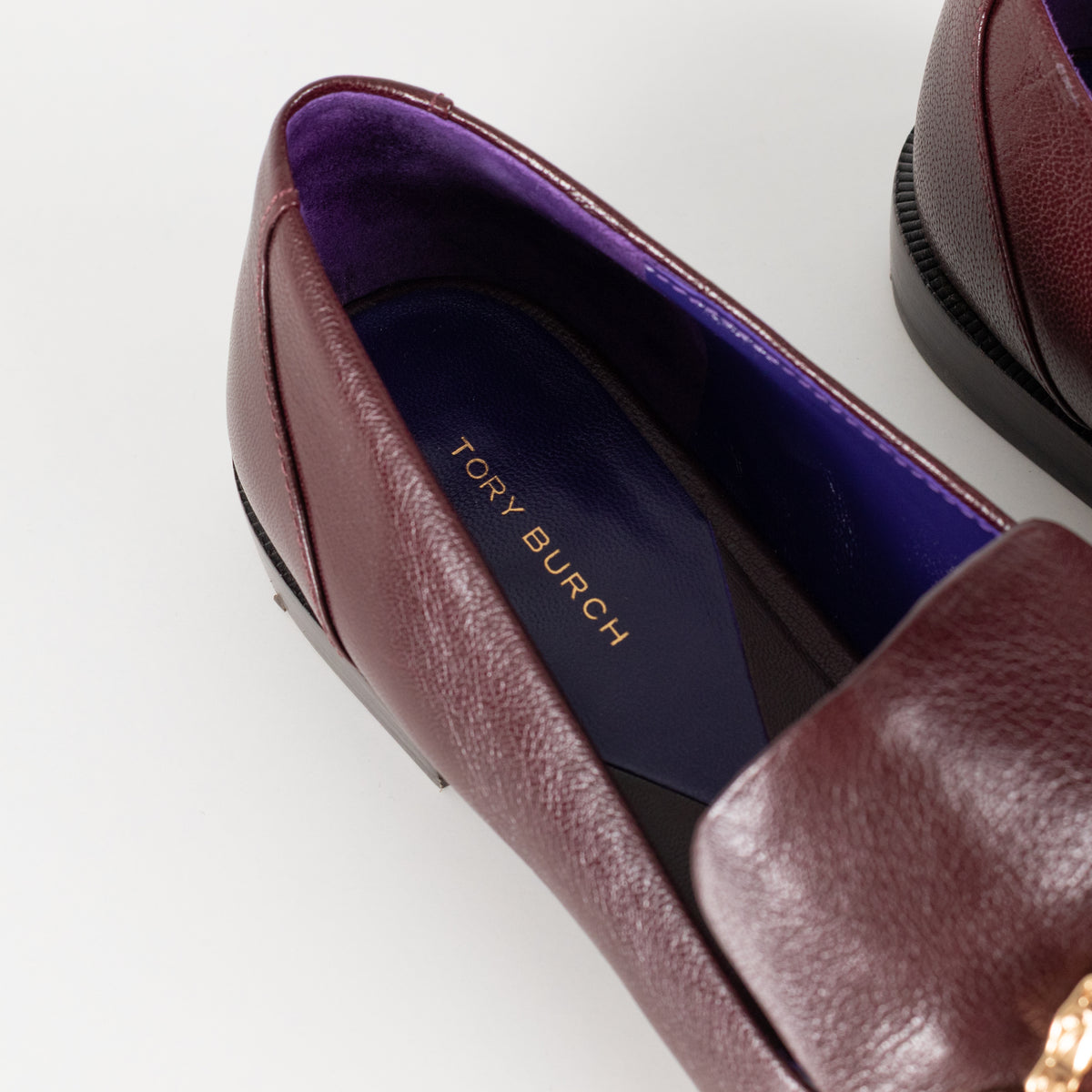 Tory Burch Burgundy Gold Horse Head Motif Loafers