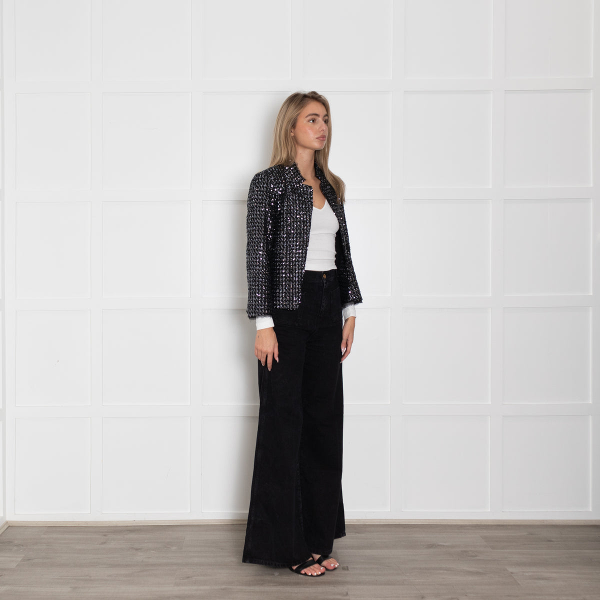 Zadig & Voltaire Deluxe Black Silver Sequinned Jacket