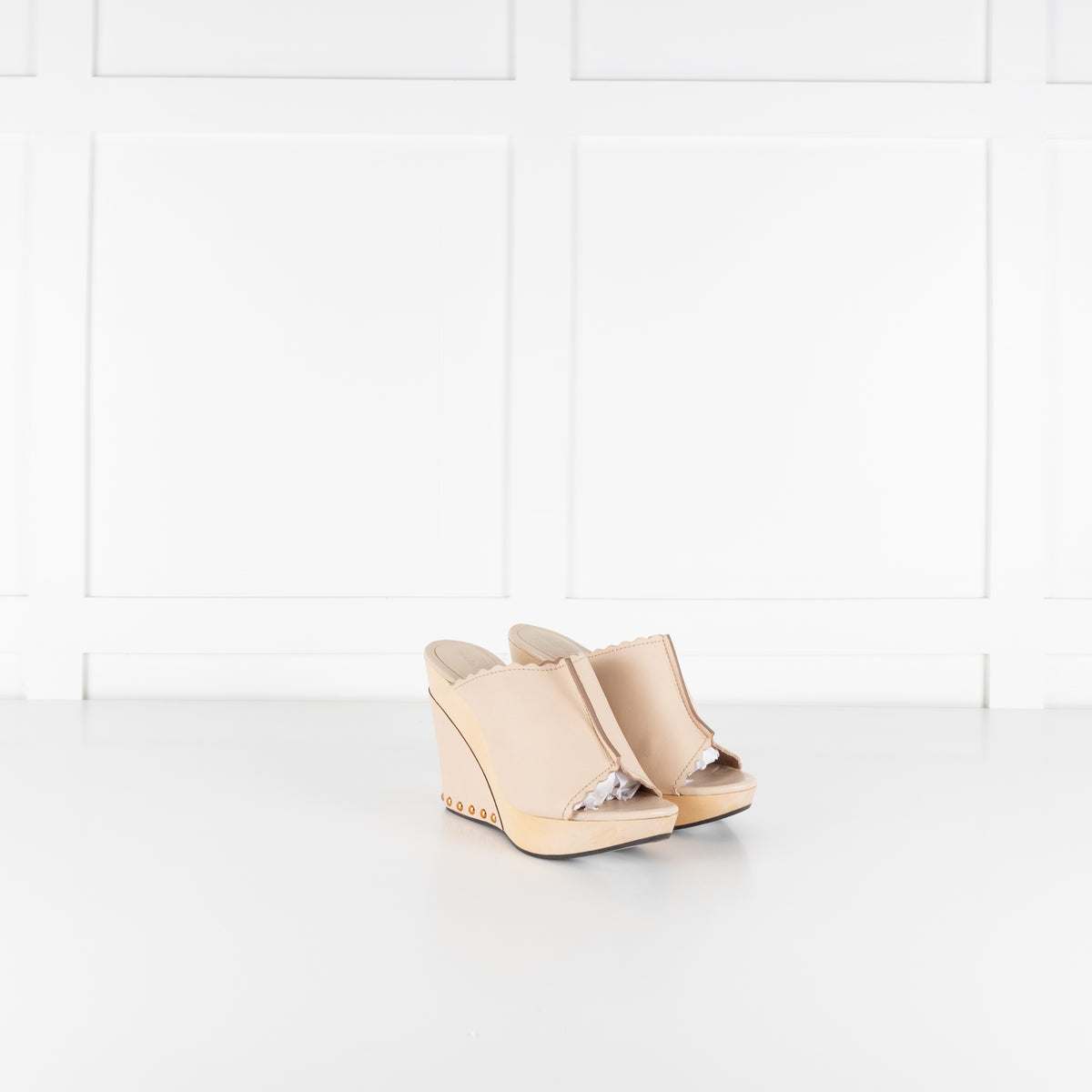 See by Chloé Nude Leather Wedges with Gold Studs