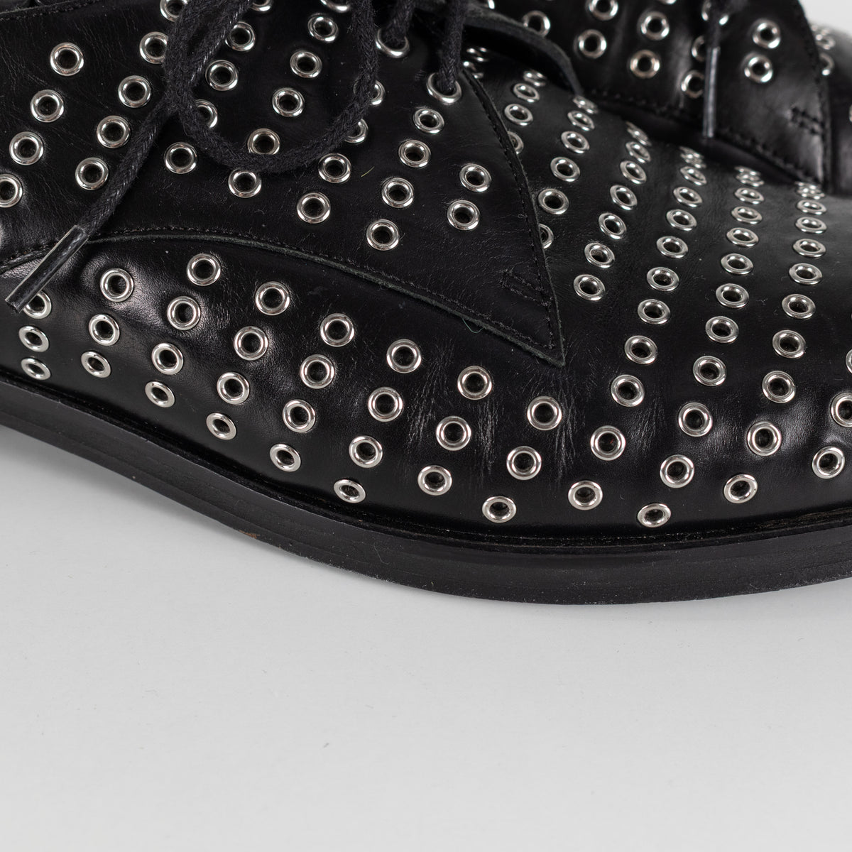 Alaia Black Leather Silver Eyelet Lace Up Shoes