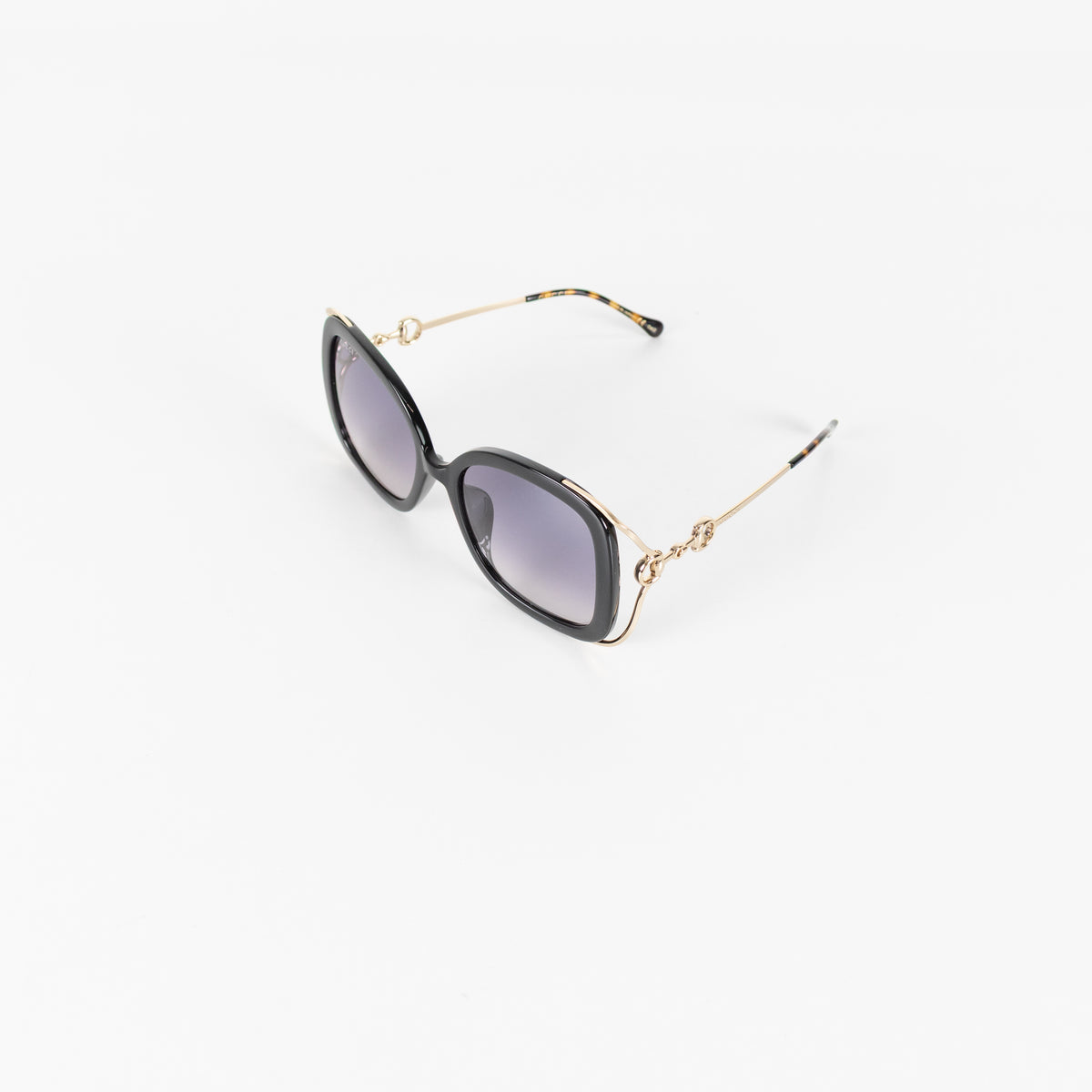 Gucci Black With Gold Horsebit Arms Sunglasses