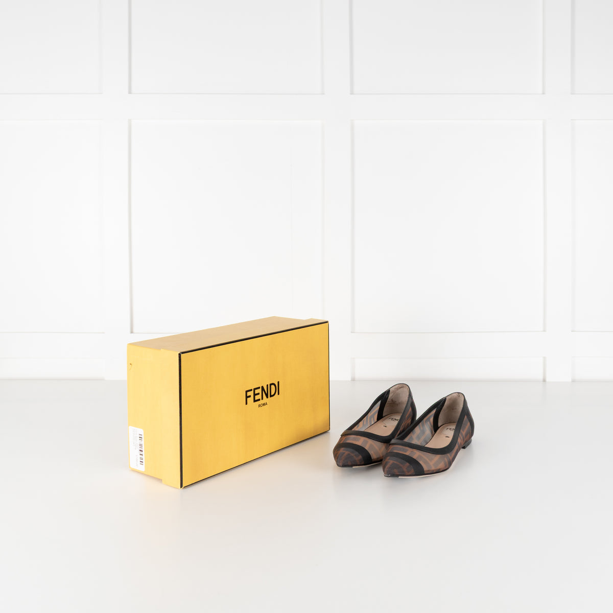 Fendi Brown Black Zucca Mesh Leather Flat Pumps