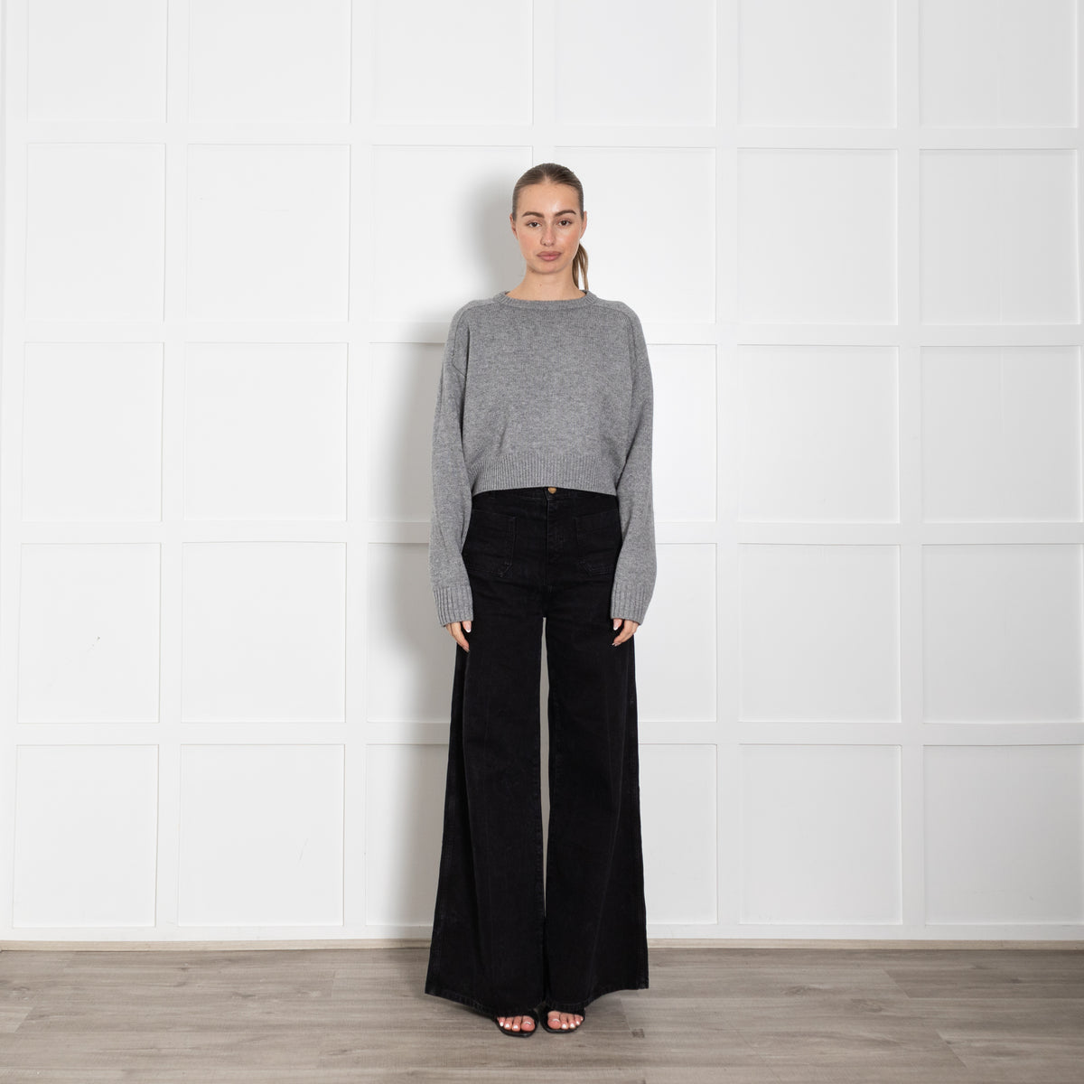 Loulou Studio Grey Wool Cashmere Mix Cropped Jumper